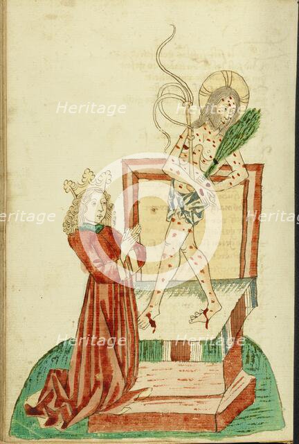 Josaphat Praying before the Man of Sorrows; Barlaam und Josaphat, 1469. Creators: Hans Schilling, Diebolt Lauber.