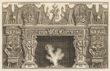 Design for a chimneypiece with detailed moulded surround with figures, lattice-work, horses..., 1769 Creator: Giovanni Battista Piranesi.