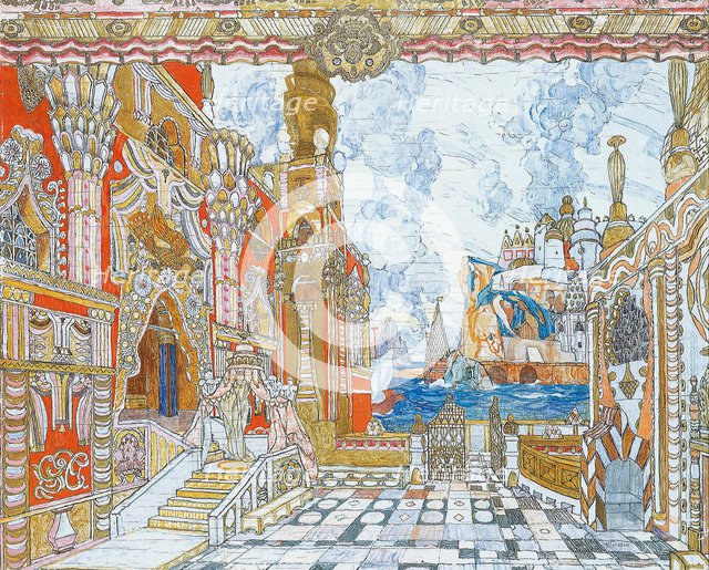 Stage design for the opera The Tale of Tsar Saltan by N. Rimsky-Korsakov, 1907.