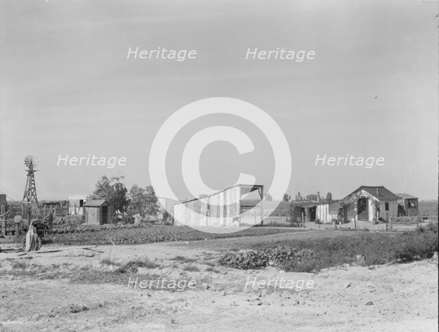 Family from Arkansas with large vegetable garden and small house, Tulare County, California, 1938. Creator: Dorothea Lange.