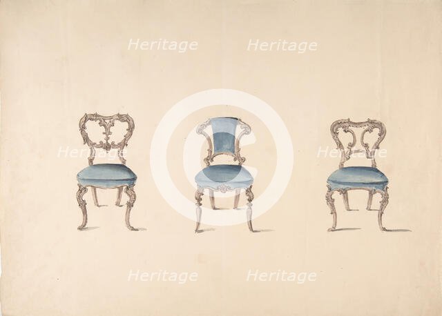 Design for Three Chairs Upholstered in Blue, early 19th century. Creator: Anon.