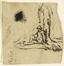 Sketches, Fragment: Peasant Seated at the Foot of a Tree, after 1863. Creator: Jean Francois Millet.