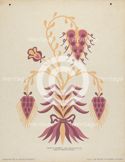 San Gabriel Mission Priest's Vestment from the portfolio "Decorative Art...", 1935/1942. Creator: Unknown.