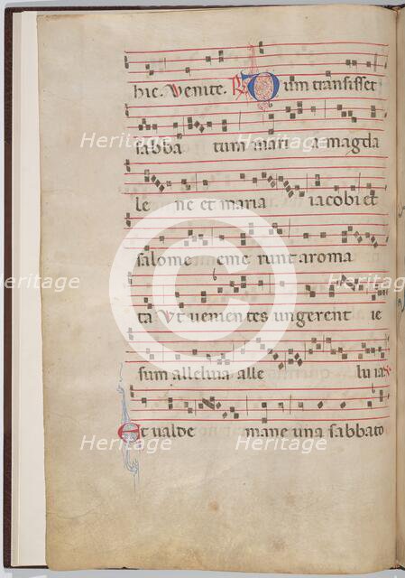 Leaf 2 from an antiphonal fragment (verso), c. 1275. Creator: Unknown.