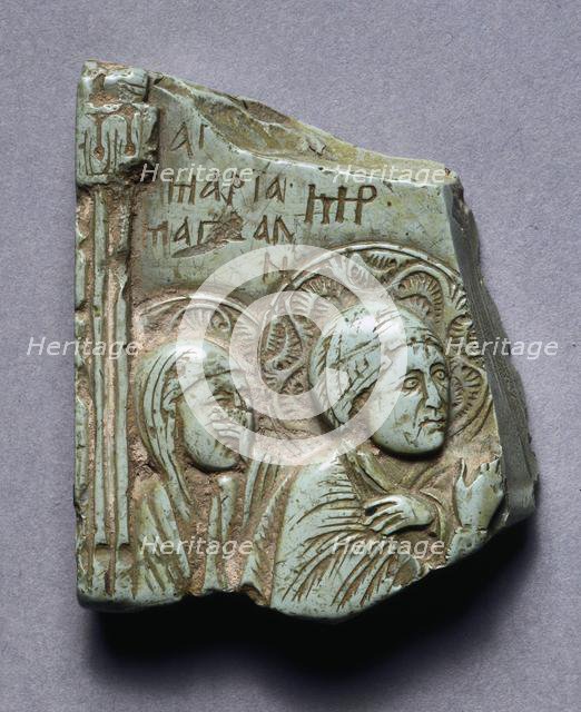 Fragment of an Icon of the Crucifixion with Mary Magdalene and the Virgin Mary, 1300s. Creator: Unknown.