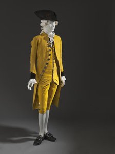 Man's 3-piece suit (coat, waistcoat, and breeches), Spain, c.1785. Hat: c.1780.. Creator: Unknown.