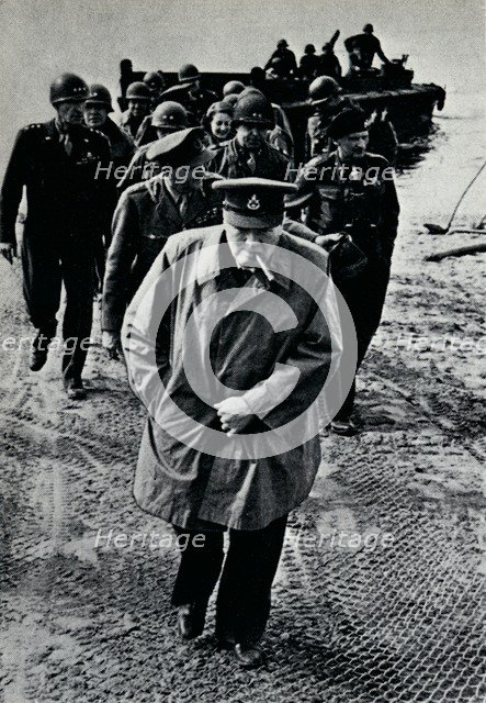 Churchill, Brooke, and Montgomery on the German-held east bank of the Rhine, 25th March, 1945.