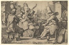 Two Elegantly Dressed Men and a Woman in a Garden, 1613-41. Creator: Jan van de Velde II.