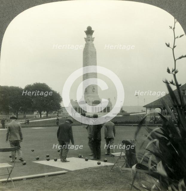'Bowling Green used by Sir Francis Drake, and the War Memorial, Plymouth Hoe, Plymouth, England', c1 Creator: Unknown.
