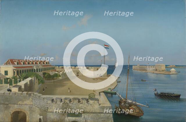 The harbour entrance with the Government Palace, Willemstad, 1858.  Creator: Prosper Crébassol.
