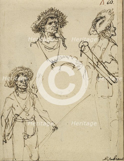 Three studies of an archer. Creator: Rembrandt Harmensz van Rijn.