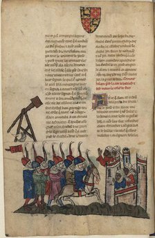 Mongolian siege of Gerdkuh. From La Flor des estoires de la terre d'Orient ..., 1st 3rd of 14th cen. Creator: Anonymous ().