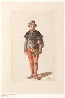 Standing Landsknecht in Burgundian costume, from the front, 1833-1910. Creator: Jan Gerard Smits.