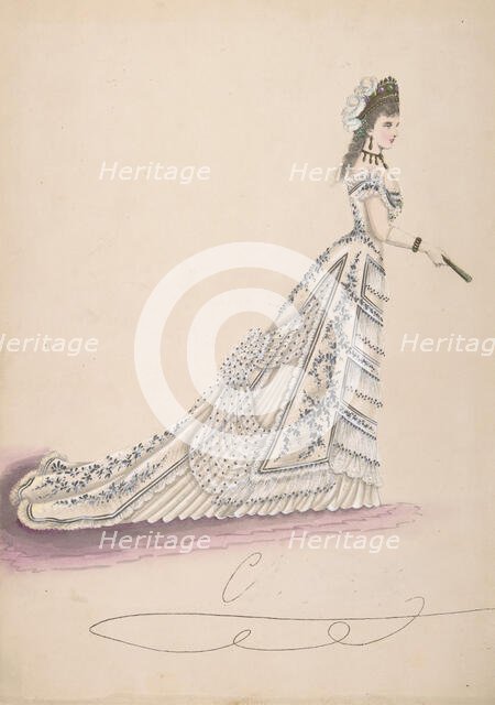 Fashion Study: Woman in a White Floral Dress, 1875-1900. Creator: Anon.