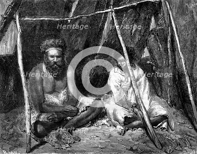 Australian aborigines, 1886.Artist: Edouard Riou