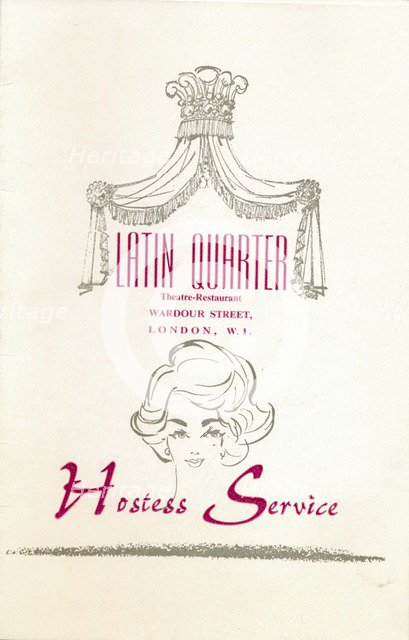 A taffif card for 'The Latin Quarter' nightclub in London's Leicester Square, c1969. Artist: Unknown