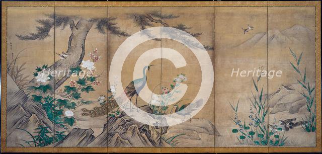 Birds, Trees, and Flowers, late 1500s. Creator: Kano Mitsunobu (Japanese, 1565-1608); Kano Shoei (Japanese, 1519-1592).