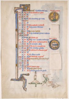 Manuscript Leaf with June Calendar, from a Royal Psalter, 13th century. Creator: Unknown.
