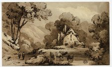 Wooded Landscape with Cottage Beside Pond with Standing Cows, n.d. Creator: James Robertson.