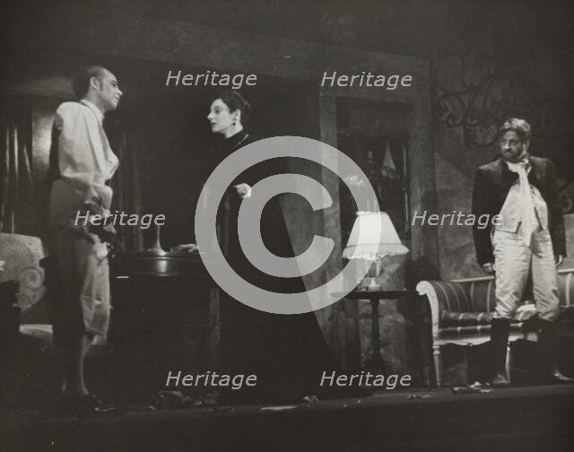 Woman and two men, standing, 1938. Creator: Unknown.