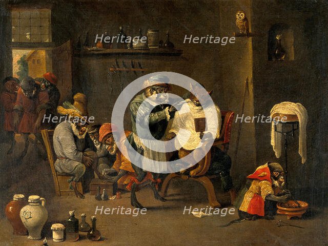 A monkey barber-surgeon's establishment, c1660s. Creator: Teniers, David, 1610-1690 (After).