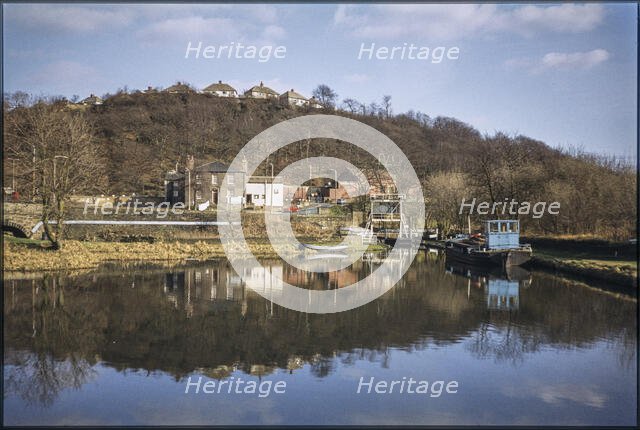 View looking east across Salterhebble Low Basin on the Calder and Hebble Navigation, Halifax, 1980. Creator: Dorothy Chapman.