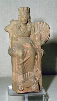 Roman terracotta figure of the goddess Juno, with a Peacock, 1st century. Artist: Unknown