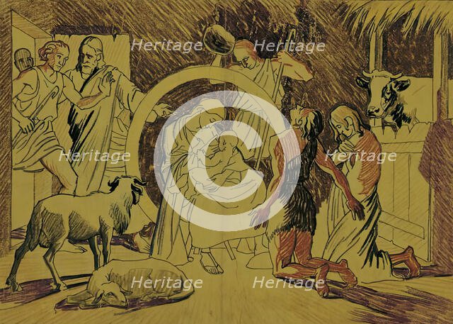 Holy family with shepherds, around 1920/1930. Creator: Josef Wawra.
