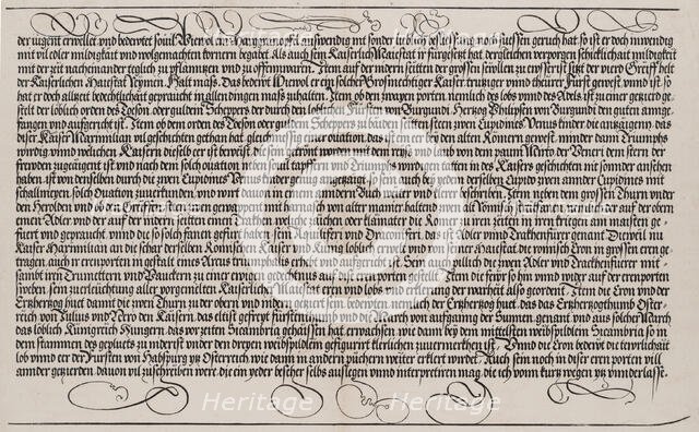 Explanatory Text, Part V, from the Arch of Honor, proof, dated 1515, printed 1517-18, 1515. Creator: Hieronymus Andreae.