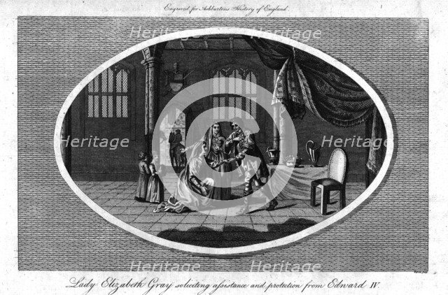'Lady Elizabeth Gray soliciting assistance and protection from Edward IV', (1793). Creator: Warren.