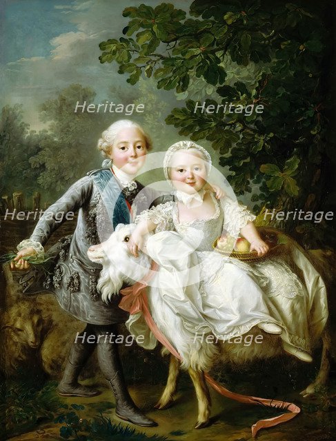 Charles de Bourbon, comte d'Artois with his sister Clotilde. Artist: Drouais, François-Hubert (1727-1775)
