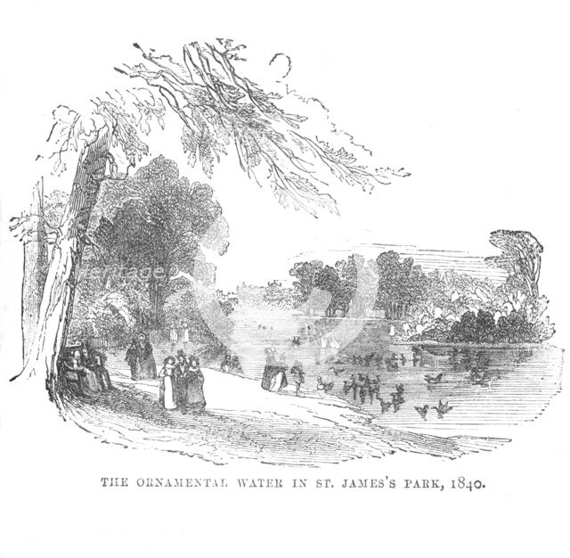 'The Ornamental Water in St. James' Park, 1840', c1870. Artist: Unknown.