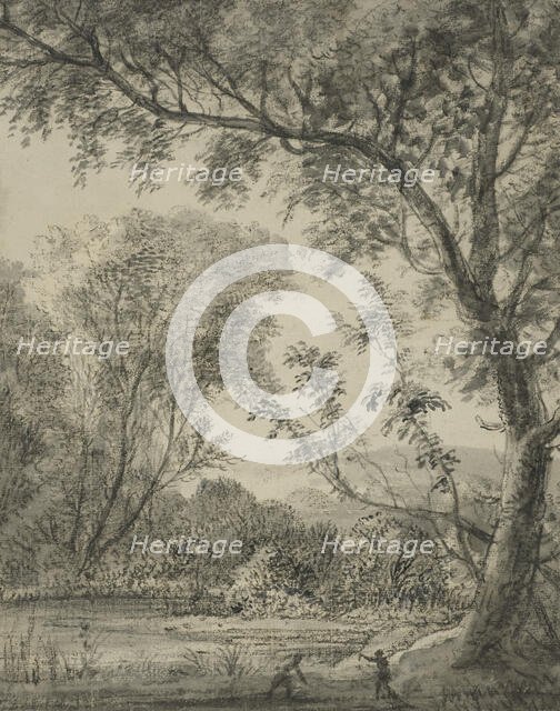 River landscape with tall tree to right. Creator: Anthonie Waterloo.