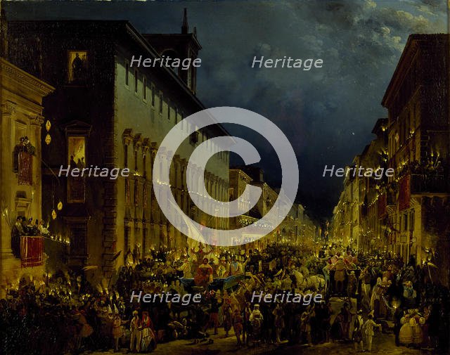 The Moccoli Evening in Rome, 1834. Creator: Caffi, Ippolito (1814-1866).