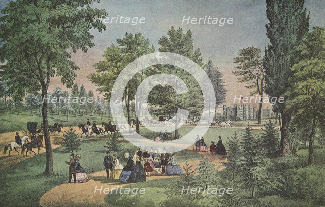 Central Park, The Drive, Currier & Ives, pub. 1862 (Colour Lithograph)