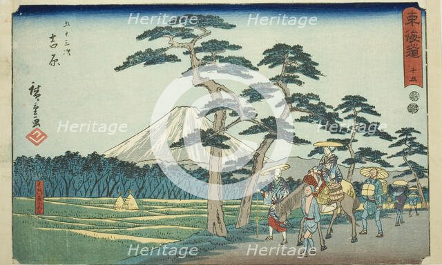 Yoshiwara: The Famous Sight of Mount Fuji on the Left (Yoshiwara, meisho hidari Fuj ..., c. 1847/52. Creator: Ando Hiroshige.