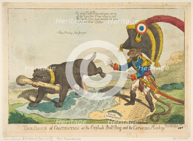 The Bone of Contention or the English Bull Dog and the Corsican Monkey, June 14, 1803. Creator: Charles Williams.