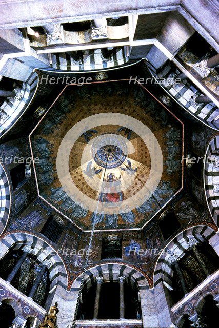 Palatine Chapel of Charlemagne, interior view of the dome with mosaics.