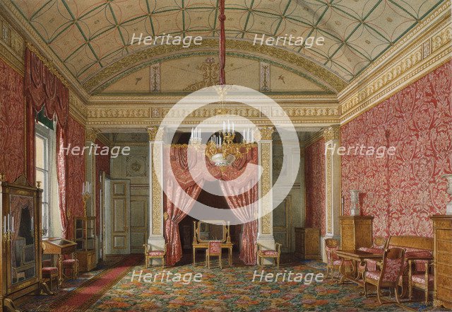 Interiors of the Winter Palace. The First Reserved Apartment. The Bedroom of Grand Princess Maria Nikolayevna, 1867. Artist: Hau, Eduard (1807-1887)