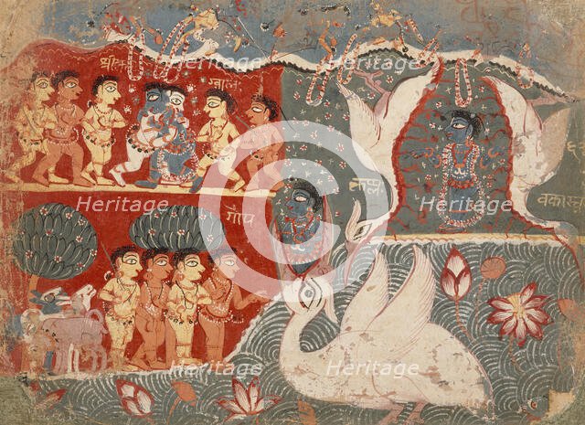 Krishna Kills the Crane Demon, Folio from a Bhagavata Purana..., between 1525 and 1550. Creator: Unknown.