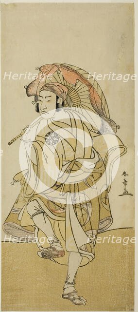 The Actor Nakamura Nakazo I as Onmaya Kisanda Disguised as the Lion Dancer Kakubei in..., c. 1777. Creator: Shunsho.