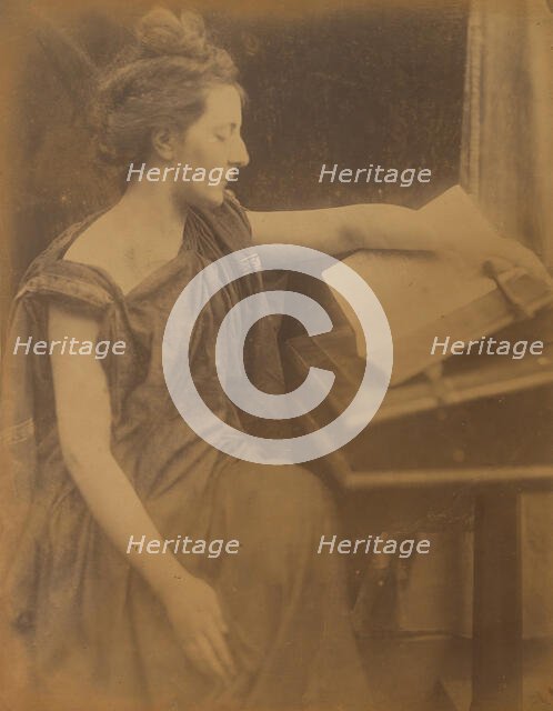 [Woman in Robes Reading a Book], 1870. Creator: Julia Margaret Cameron.