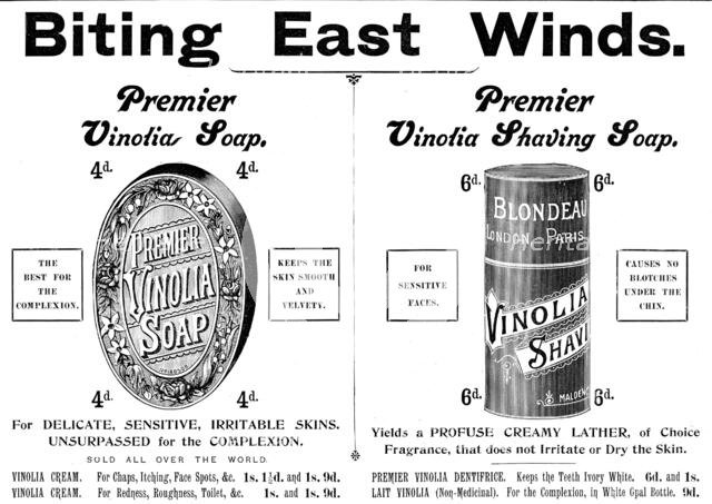 Advertisement for Vinolia soaps, 1898. Creator: Unknown.