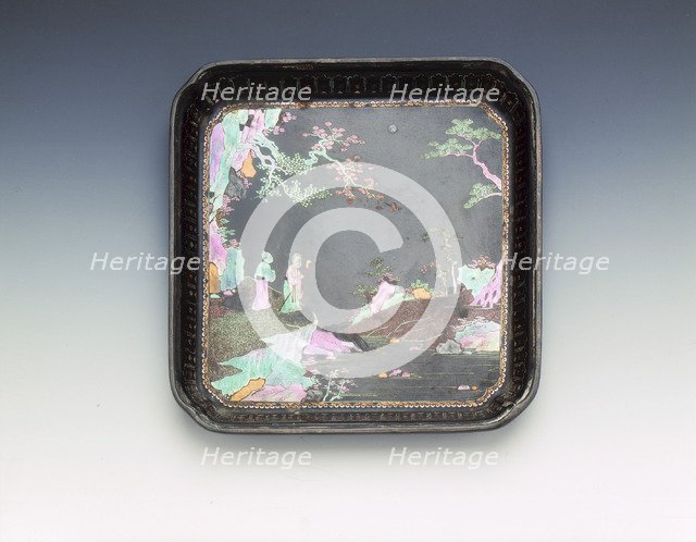 Lac Burgaute dish with abalone mother-of-pearl, China, late 17th century. Artist: Unknown