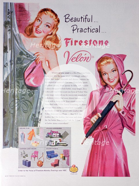 Advert for Firestone Velon, 1947. Artist: Unknown