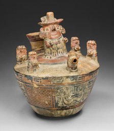 Spouted Bottle with Modeled Scene Depicting a Drinking Ceremony or Offering RItual, A.D. 1/700. Creator: Unknown.