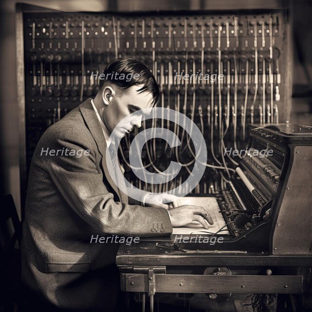 AI IMAGE - Alan Turing at Bletchley, 1940s, (2023).  Creator: Heritage Images.