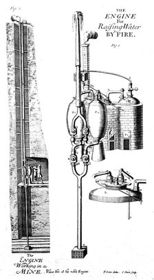 Thomas Savery's steam pump or 'the miner's friend', 1702 (1726). Artist: Unknown