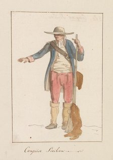 Sicilian man in local traditional costume, 1778. Creator: Louis Ducros.