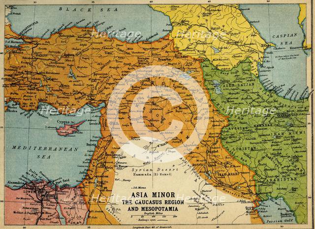 'Asia Minor, the Caucasus Region and Mesopotamia', First World War, c1915, (c1920).  Creator: John Bartholomew & Son.